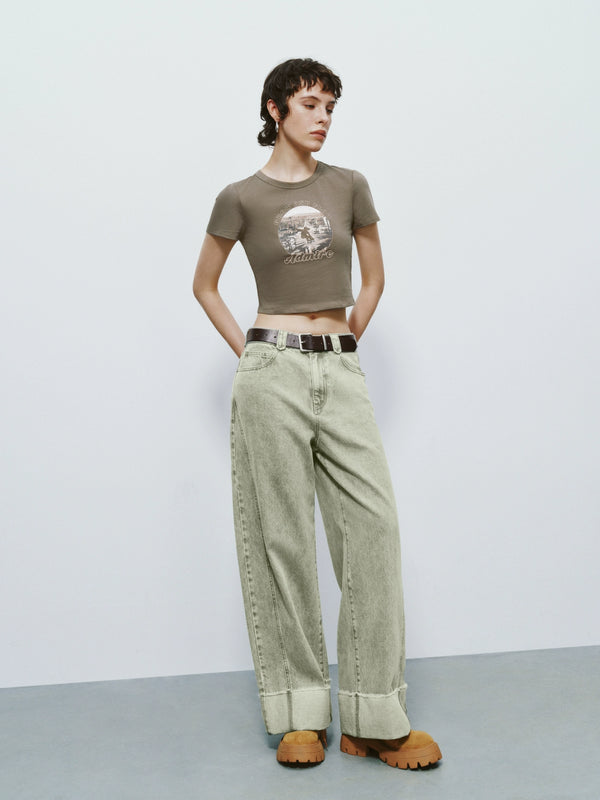 Cropped Short Sleeve Skinny T-Shirts