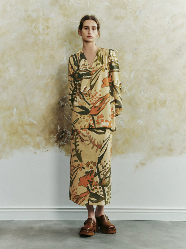 Printed Wrapped Maxi Straight Skirt
