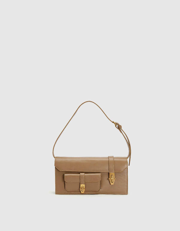 Flip Front Vegan Leather Shoulder Bag