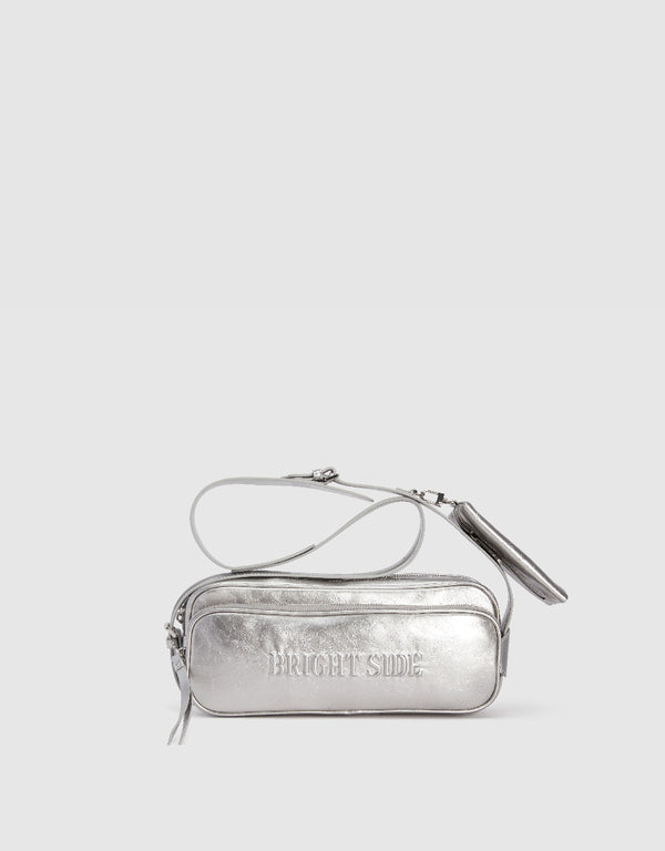 Letter Embossed Vegan Leather Baguette Bag