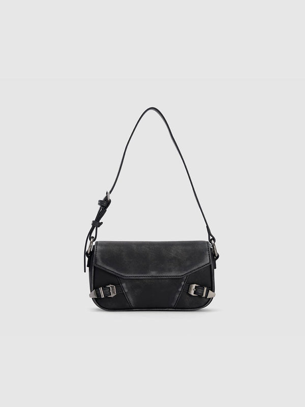 Buckle Décor Vegan Leather Shoulder Bag