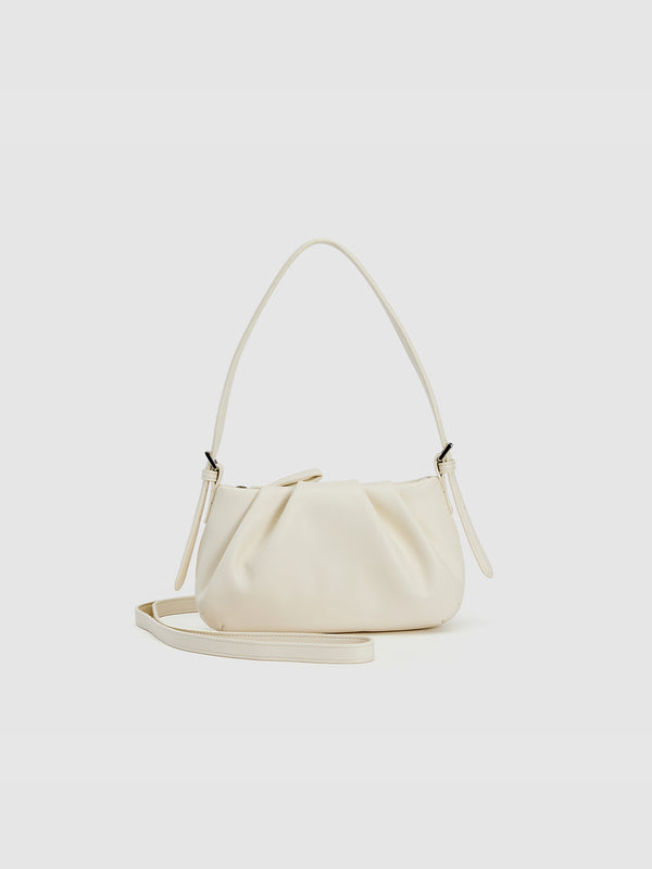 Ruched Vegan Leather Shoulder Bag