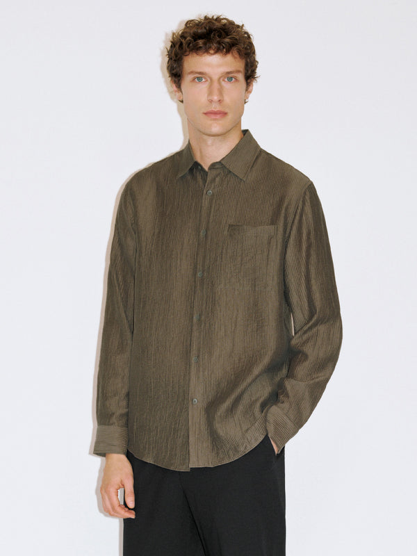 Textured Button Up Straight Shirt