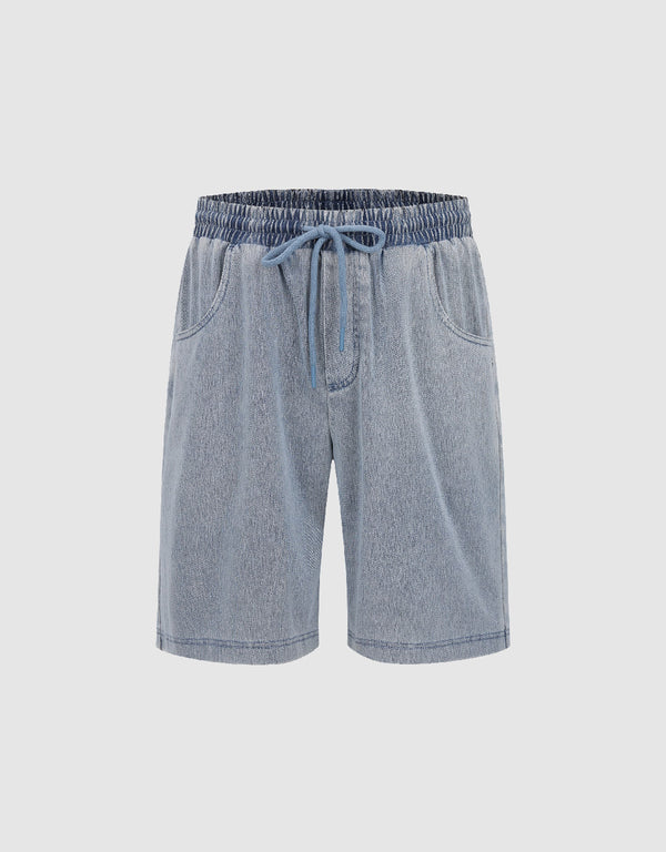 Drawstring Waist Denim Shorts