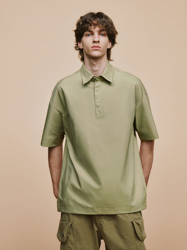 Button Half Placket Loose Overhead Shirt