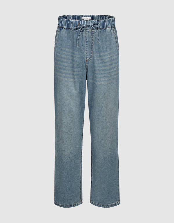 Drawstring Waist Straight Jeans