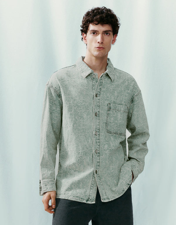 Button Up Straight Denim Shirt