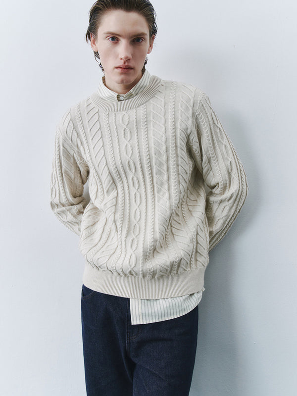 Cable Knitted Crew Neck T-Shirts