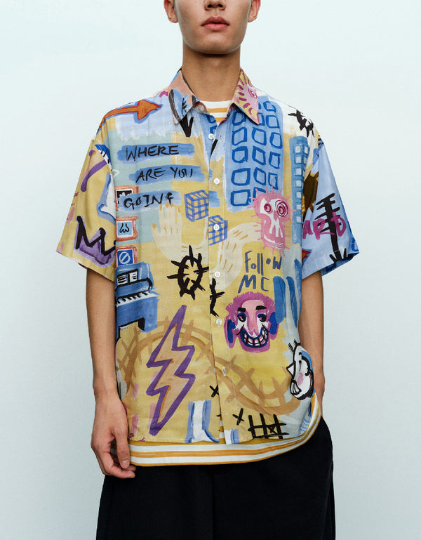 Graffiti Printed Loose Shirt