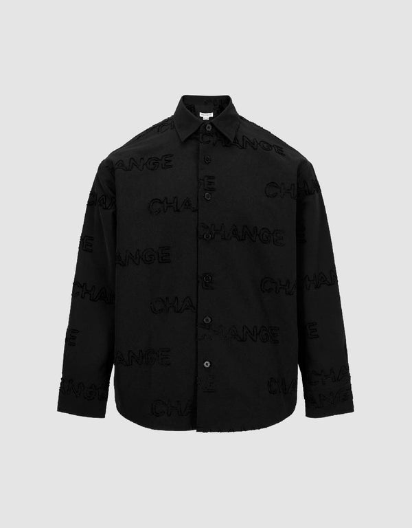 Letter Printed Button Up Oversized Shirt