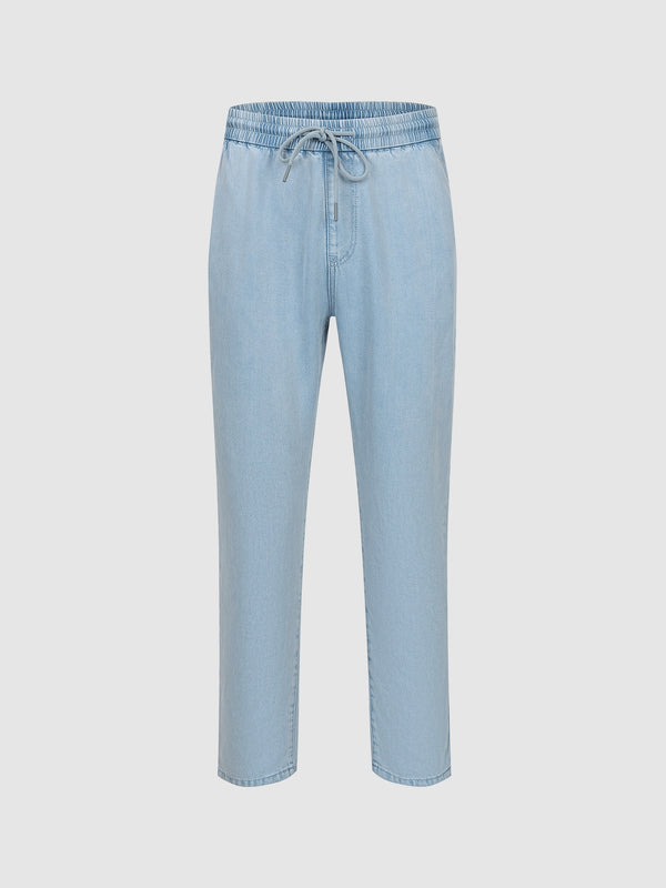 Drawstring Waist Straight Jeans