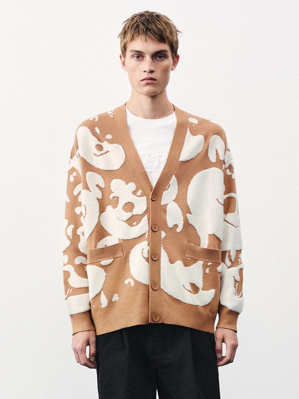 V-Neck Intarsia Knitted Cardigans