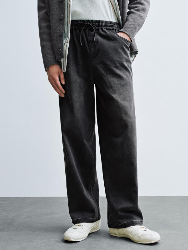 Tie Front Pull On Wide Leg Jeans