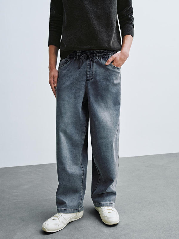 Tie Front Pull On Wide Leg Jeans