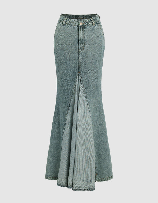 Maxi Fishtail Denim Skirt