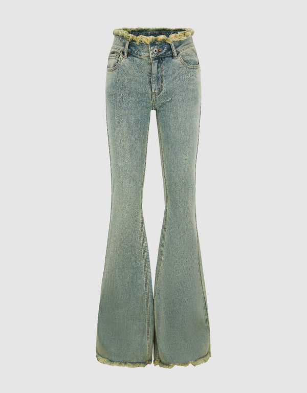 Raw Hem Flare Jeans