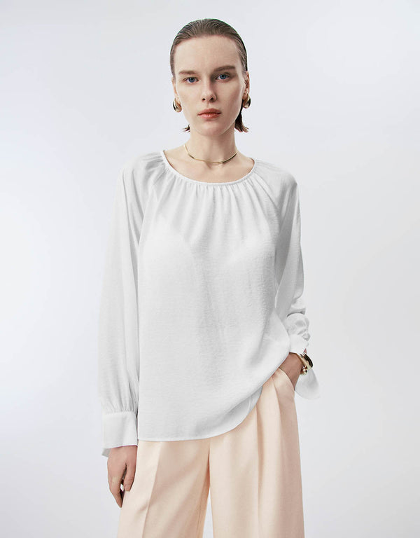 Raglan Sleeve Crew Neck Cut-Out Blouse