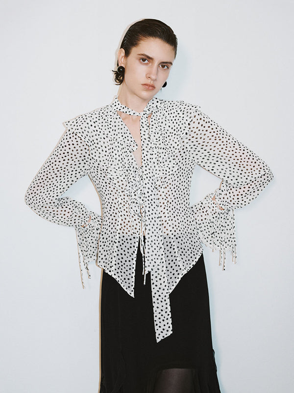 Dotted Ruffle Hem Shirts