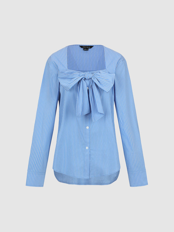 Striped Bow Decor Overhead Shirt