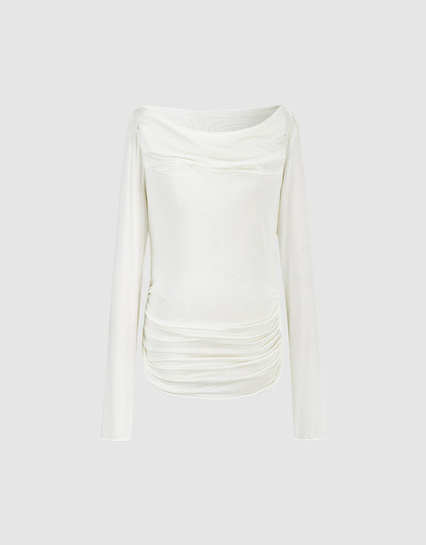 Cowl Neck Ruched Skinny T-Shirt