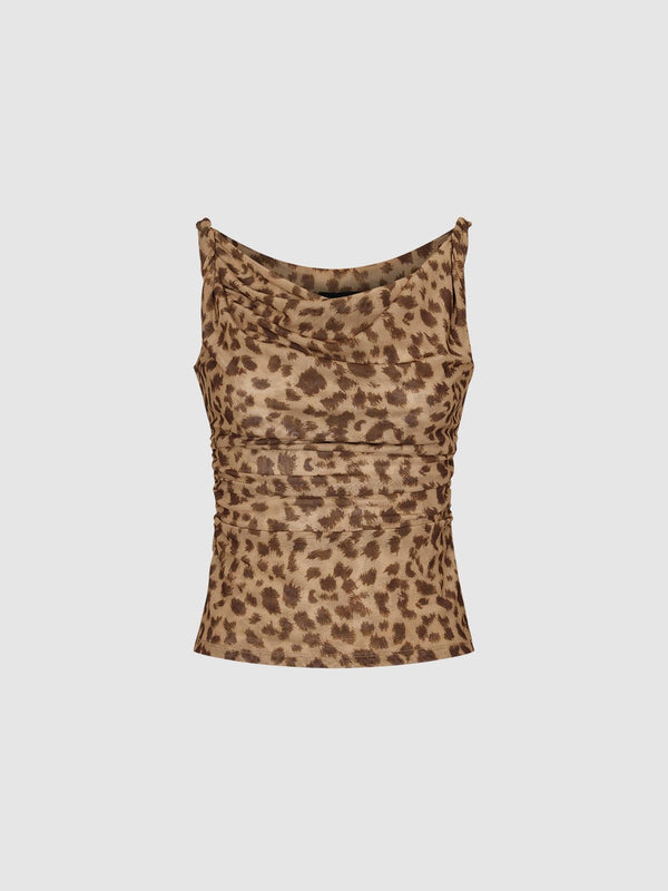 Ruched Leopard Print Tank Tops