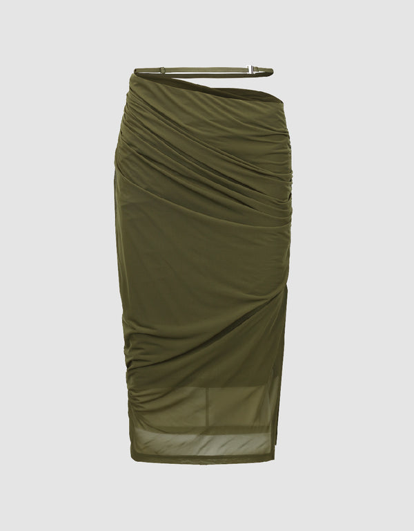 Ruched Midi Straight Skirt