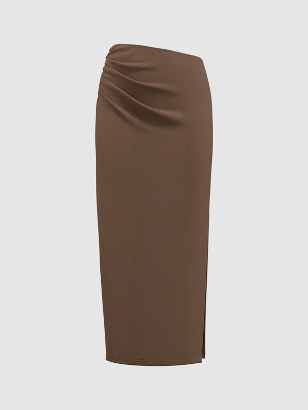 Ruched Midi Straight Skirt