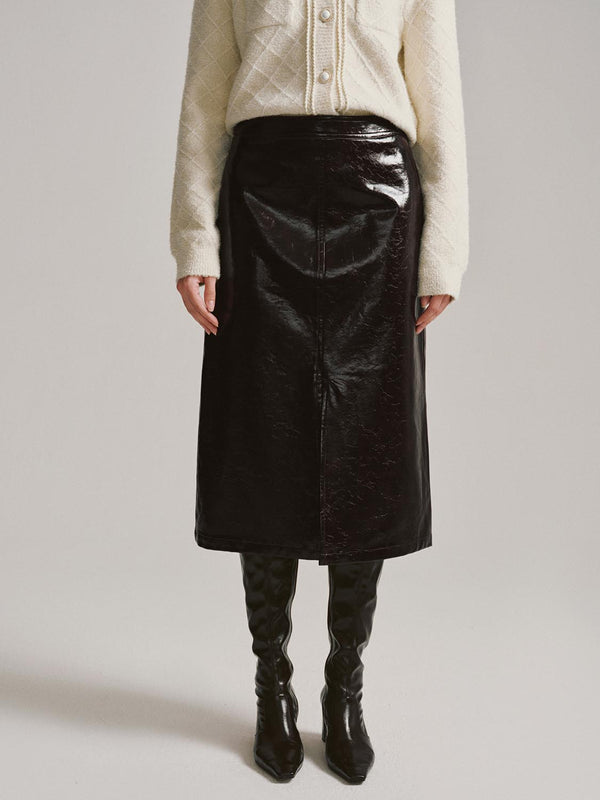 Faux Leather A-Line Midi Skirts