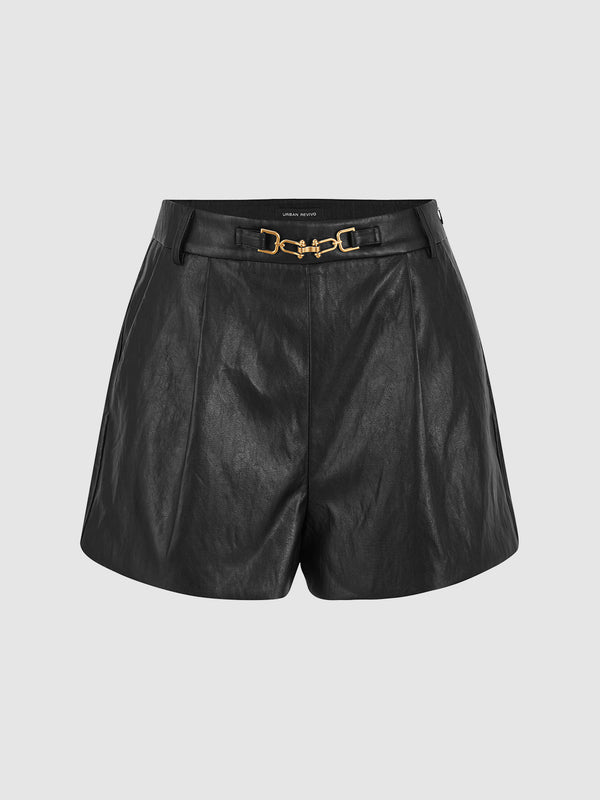 Vegan Leather Shorts With Chain