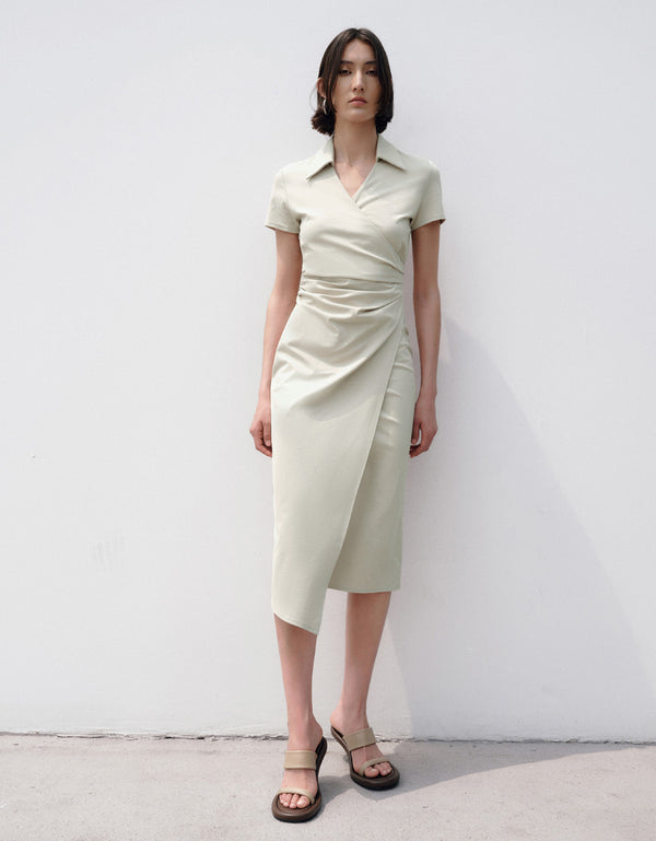 Ruched Lapel Straight Dress