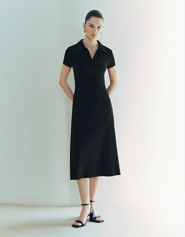 Skinny Knitted Polo A-Line Dress