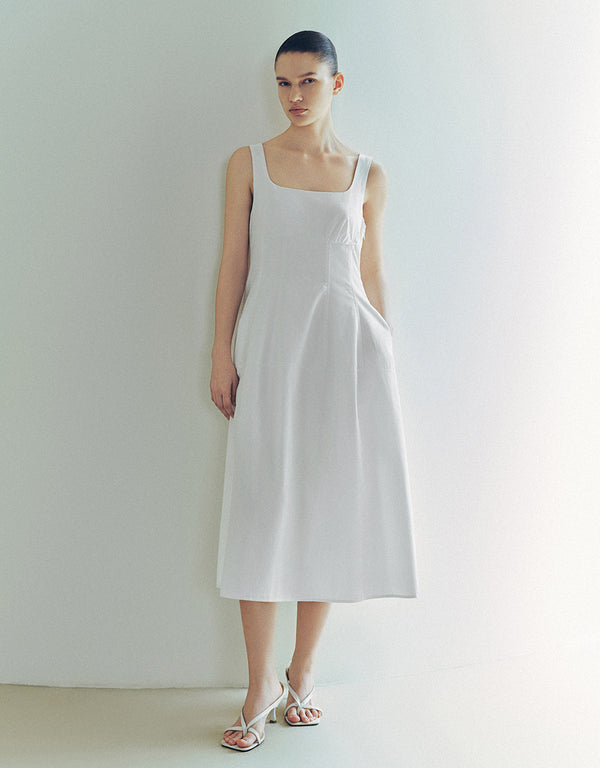 Sleeveless Square-cut Collar A-Line Dress