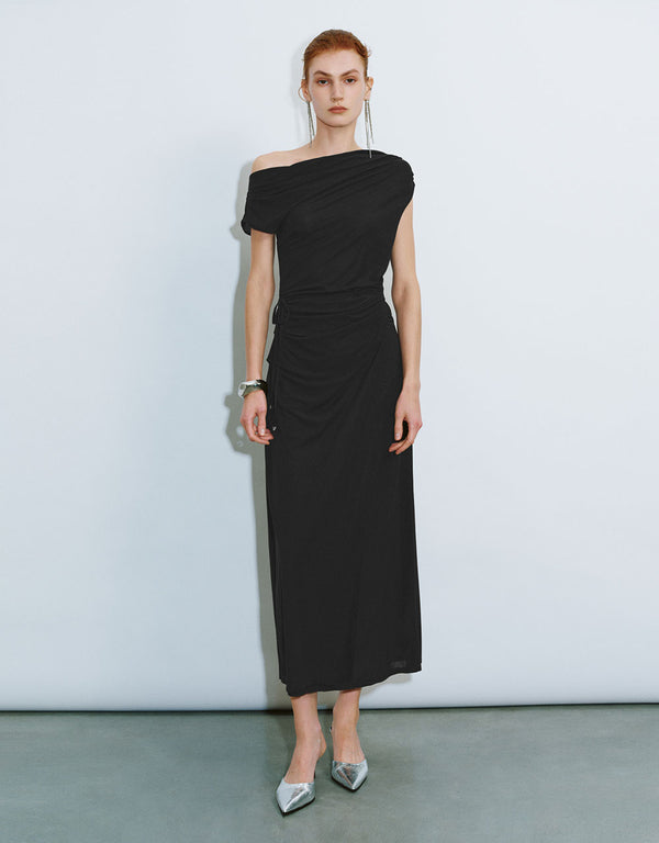 Ruched One Shoulder A-Line Dress