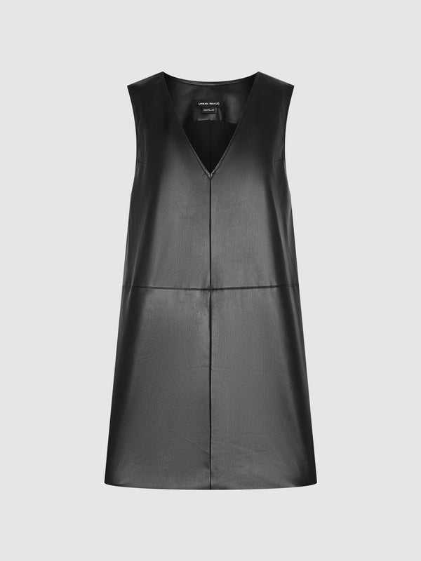 Sleeveless Vegan Leather A-Line Dress