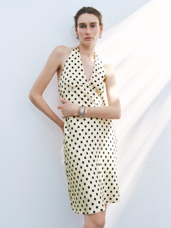Dotted Halter Neck A-Line Maxi Dresses