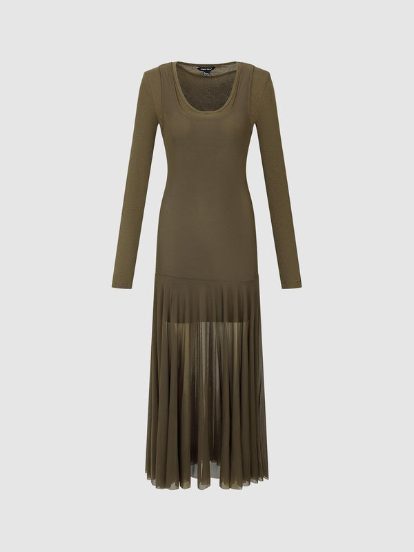 Long Sleeve Pleated Maxi Dresses