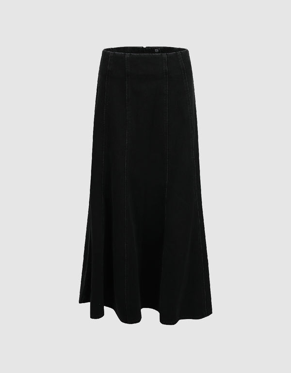 Midi A-Line Denim Skirt