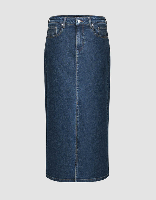 Split Hem Straight Denim Skirt