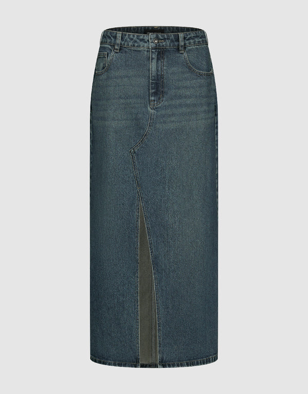 Split Hem Straight Denim Skirt