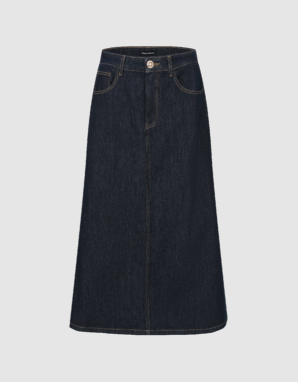 Midi A-Line Denim Skirt