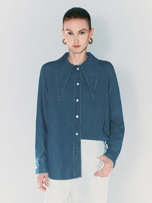 Button Up Straight Denim Shirt