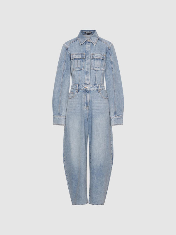 Long Sleeve Barrel Leg Denim Jumpsuits