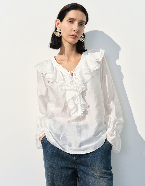 Ruffle Lapel Overhead Shirt