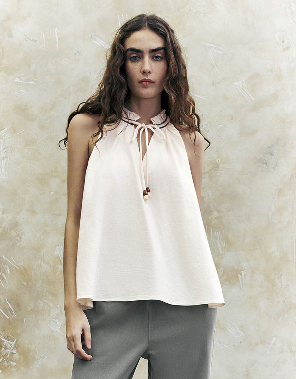 Sleeveless Tie Front Overhead Shirt