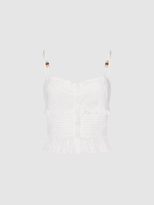 Ruffle Trim Guipure Lace Cami Tops