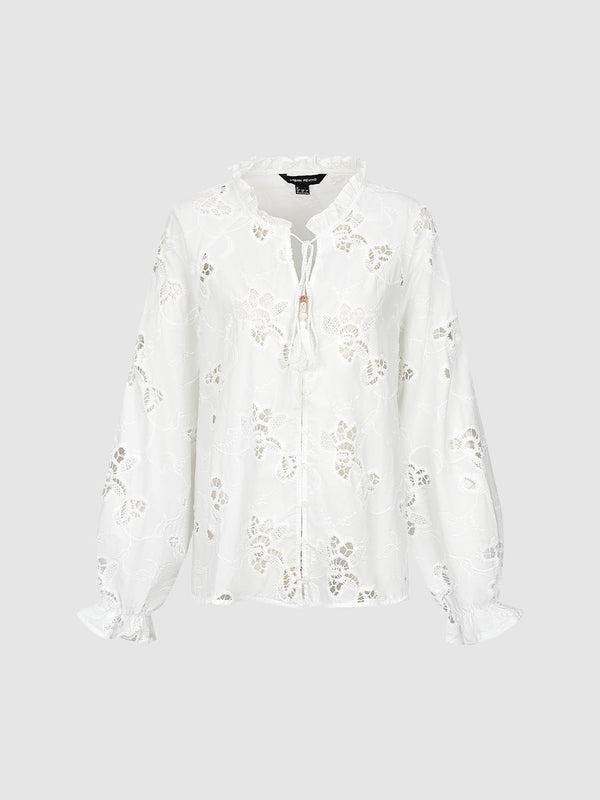 Ruffle Hem Broderie Overhead Shirt
