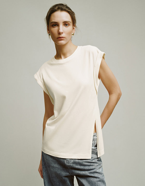 Sleeveless Crew Neck Straight T-Shirt