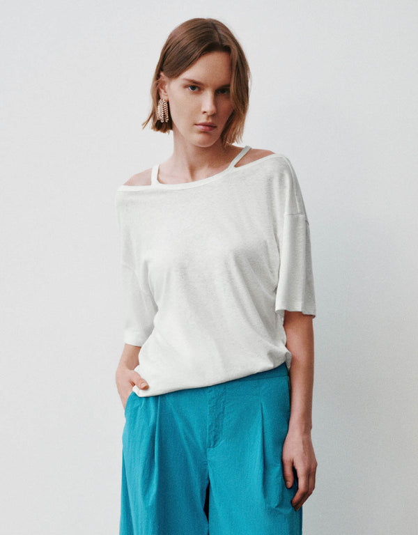 Cold Shoulder Crew Neck Loose T-Shirt