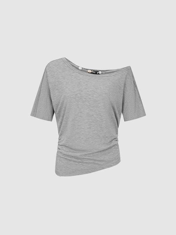 One Shoulder Ruched T-Shirts