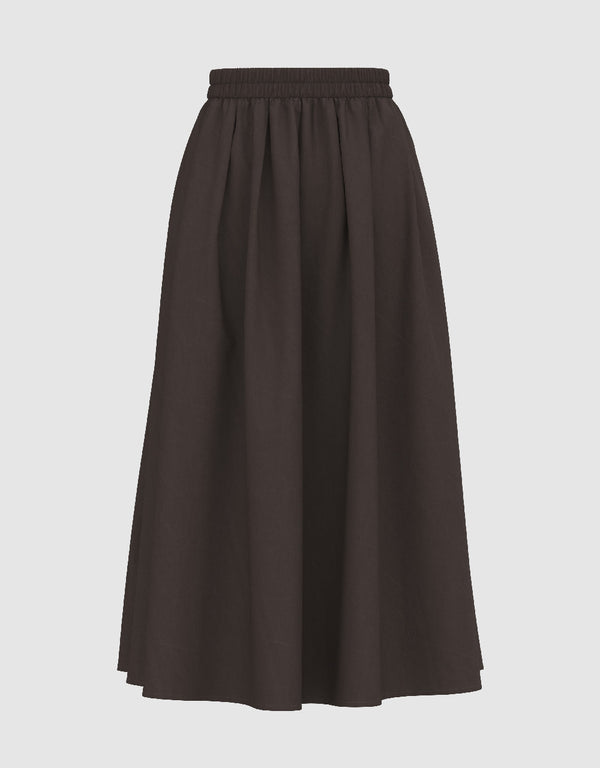 Elastic Waist Midi A-Line Skirt